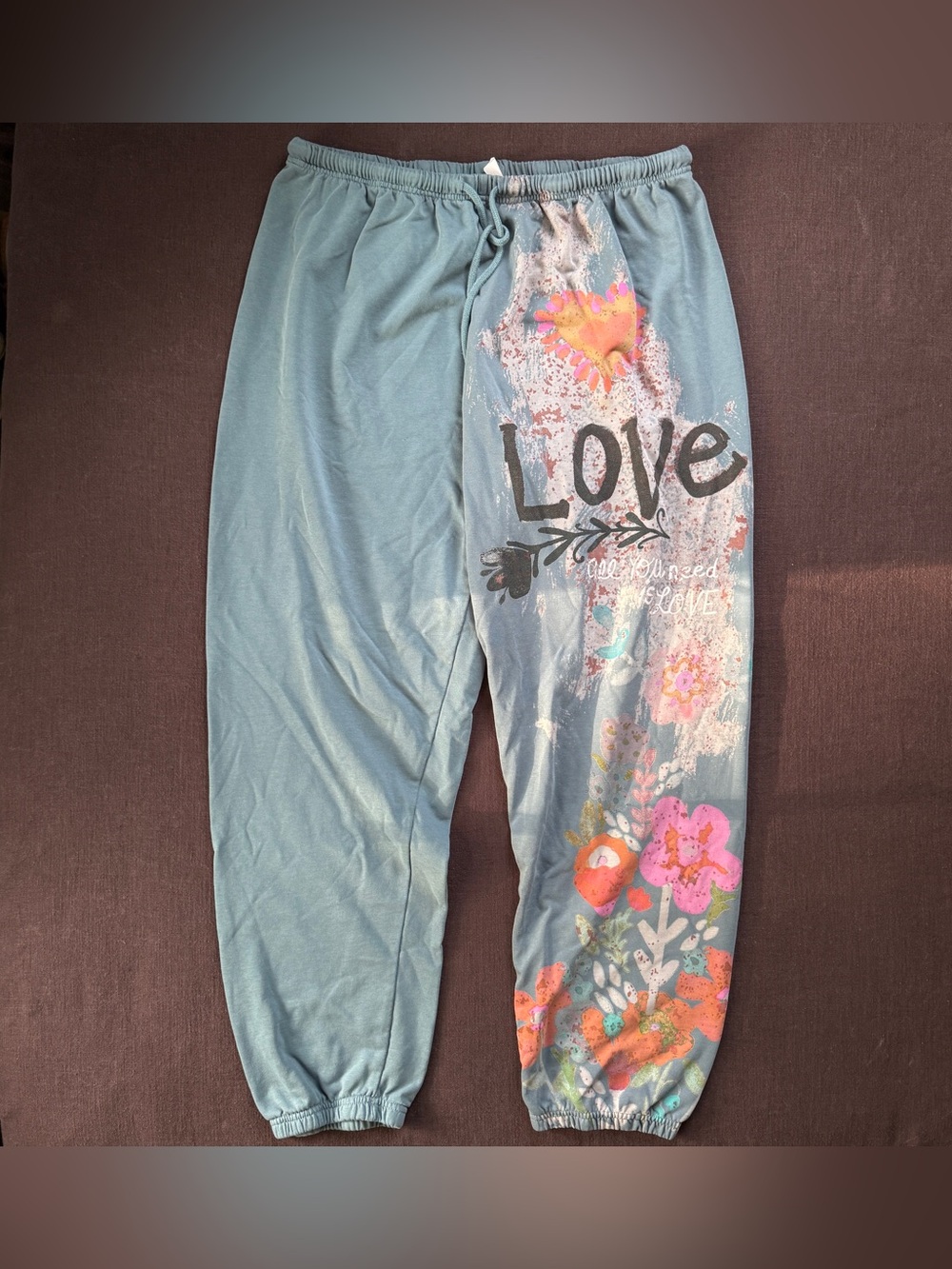 Natural Life LOVE Floral Graphic Jogger Sweatpants XL Blue